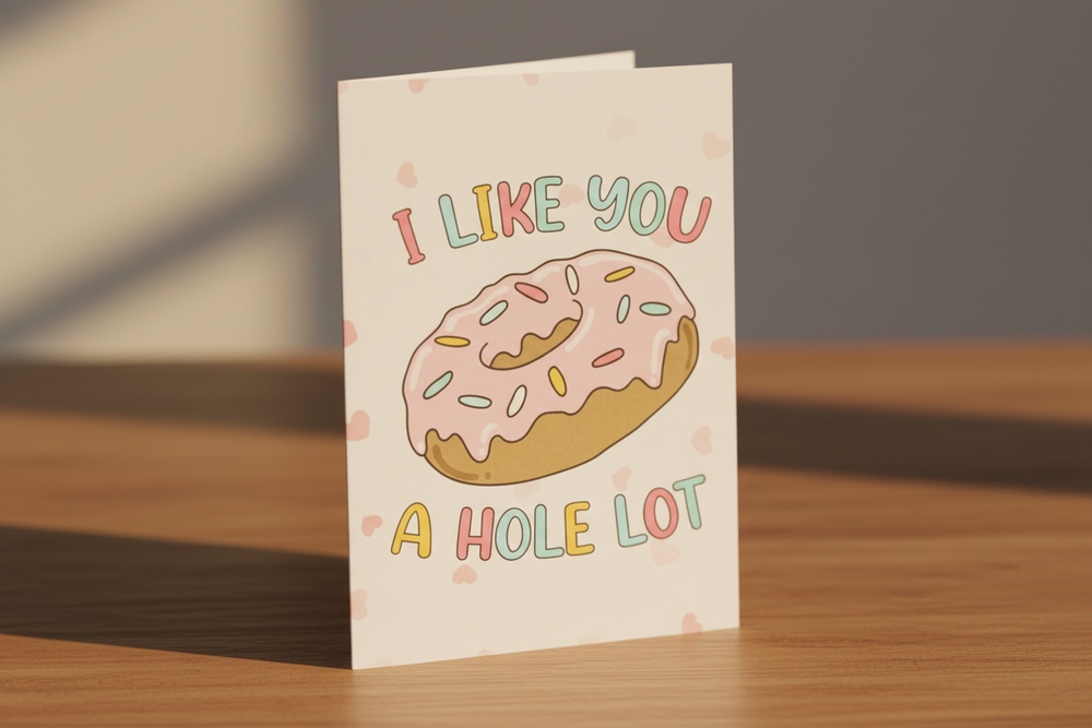 I Like You a Hole Lot Cute Doughnut Valentine’s Day Card – A5, Blank Inside