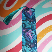 Load image into Gallery viewer, Neon Tropical Jungle Bookmark – Glow Leaf Pattern with Tassel (Matte Finish)
