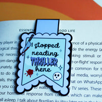 Load image into Gallery viewer, I Stopped Reading Thriller Here Magnetic Bookmark | Creepy Cute Bookish Gift | Glossy Finish | Fun Reading Accessory | Stick With Geo
