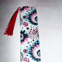 Load image into Gallery viewer, Pink &amp; Black Tie-Dye Burst Bookmark with Tassel – Matte Finish
