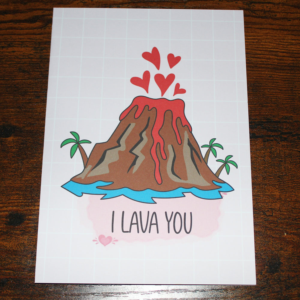 I Lava You Cute Volcano Valentine’s Day Card – A5, Blank Inside