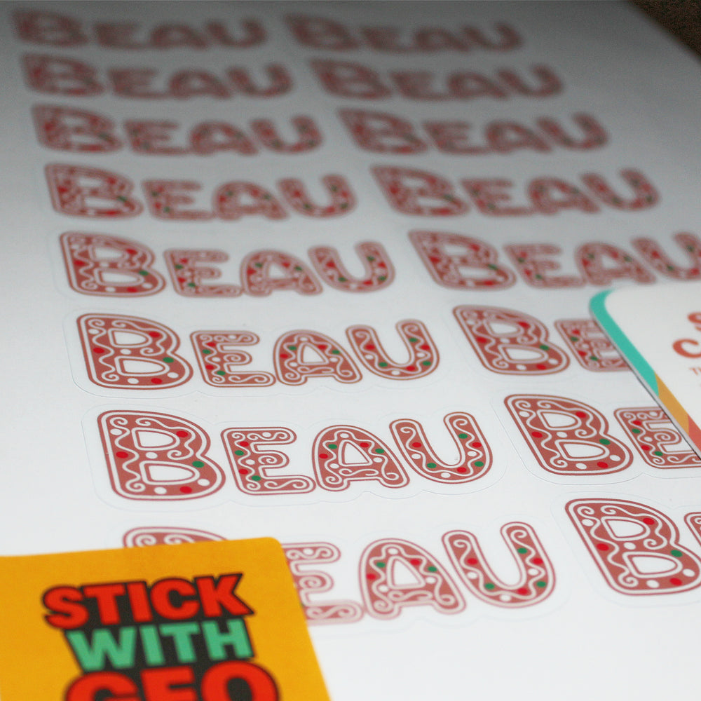 Personalised Christmas Name Sticker Sheet – 16 Mixed Festive Designs Matte Finish