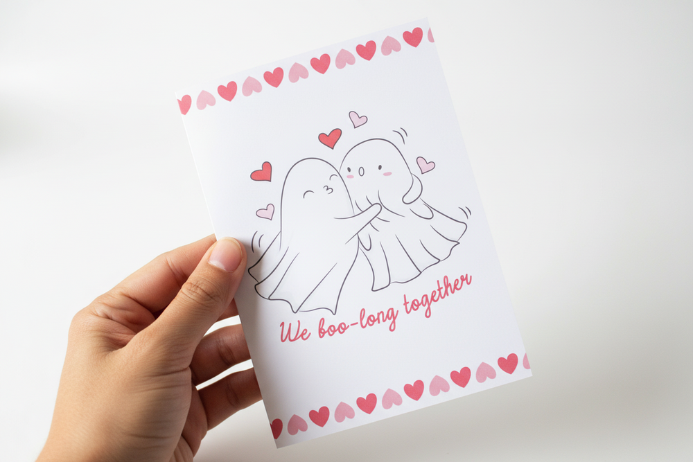 We Boo-long Together Cute Ghost Valentine’s Day Card – A5, Blank Inside