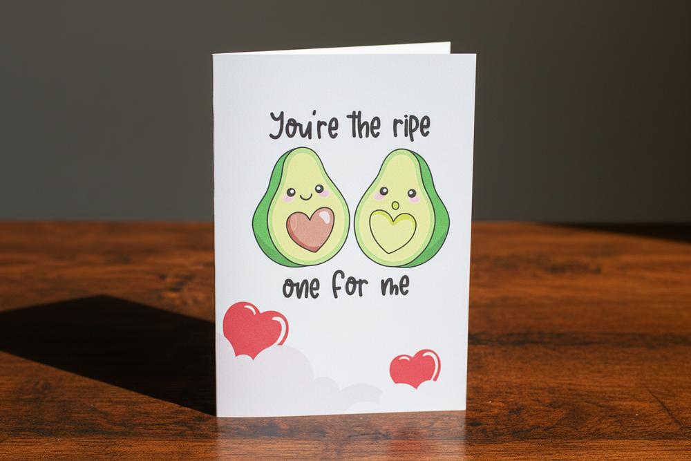 You’re the Ripe One for Me Cute Avocado Valentine’s Day Card – A5, Blank Inside
