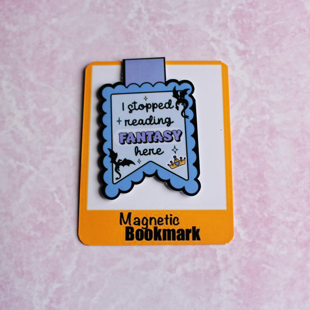 I Stopped Reading Fantasy Here Magnetic Bookmark | Cute Dragon Bookish Gift | Glossy Finish | Fun Reading Accessory | Stick With Geo