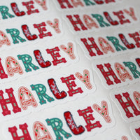 Load image into Gallery viewer, Personalised Christmas Name Sticker Sheet – 16 Mixed Festive Designs Matte Finish
