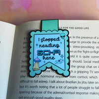 Load image into Gallery viewer, I Stopped Reading Sci-Fi Here Magnetic Bookmark | Cute Alien Bookish Gift | Glossy Finish | Fun Reading Accessory | Stick With Geo
