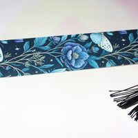 Load image into Gallery viewer, Celestial Night Garden Bookmark – Blue Floral &amp; Butterfly Design with Tassel
