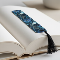 Load image into Gallery viewer, Celestial Night Garden Bookmark – Blue Floral &amp; Butterfly Design with Tassel
