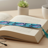 Load image into Gallery viewer, Neon Tropical Jungle Bookmark – Glow Leaf Pattern with Tassel (Matte Finish)

