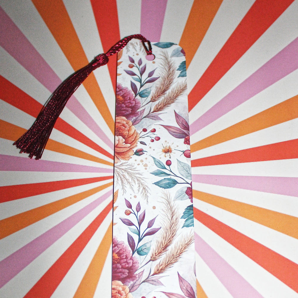 Floral bookmark on a colorful radial background