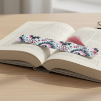Load image into Gallery viewer, Pink &amp; Black Tie-Dye Burst Bookmark with Tassel – Matte Finish
