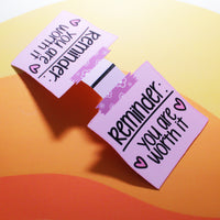 Load image into Gallery viewer, “Reminder: You Are Worth It” Magnetic Bookmark – Matte Finish | Pastel Sticky-Note Style Page Marker
