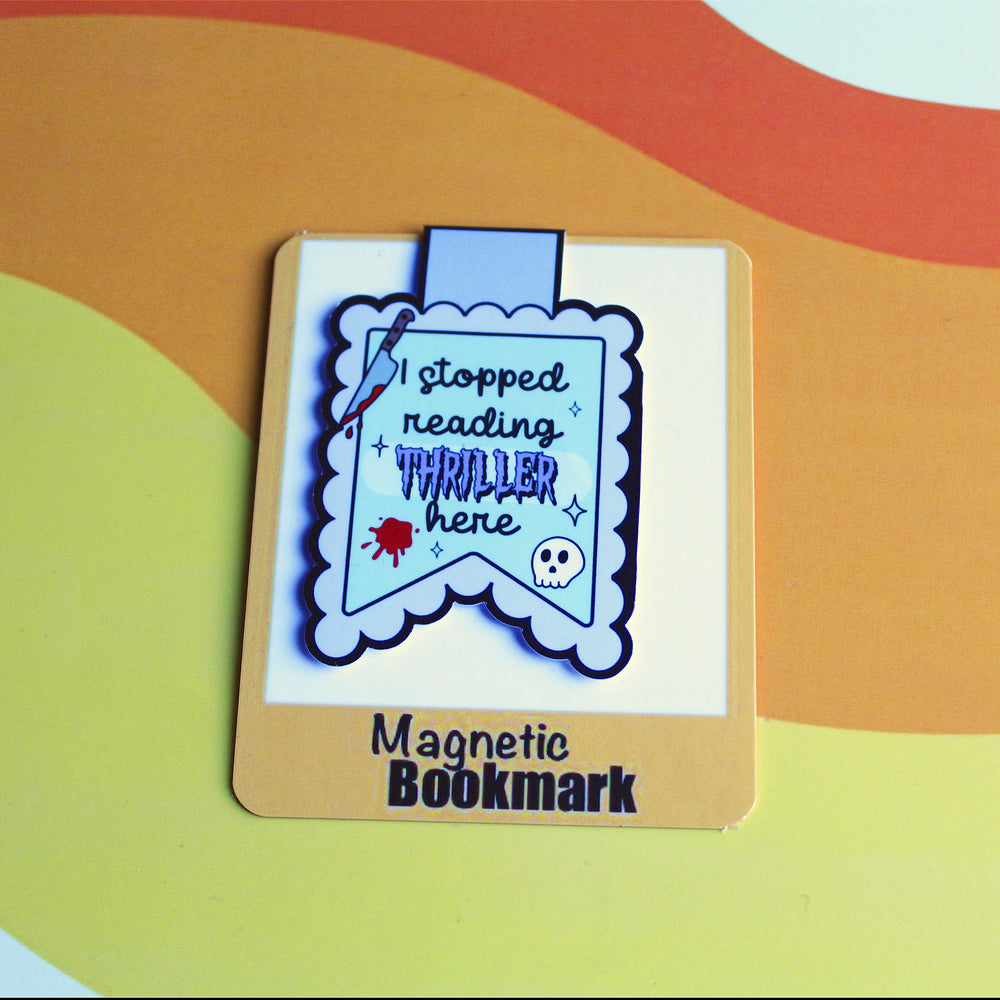 Magnetic bookmark with text on a colorful background