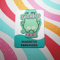 Load image into Gallery viewer, Magnetic bookmark with a cartoon frog design on a colourful striped background
