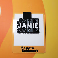 Load image into Gallery viewer, Magnetic bookmark with 'Jamie Jamie Jamie' text on a colorful background

