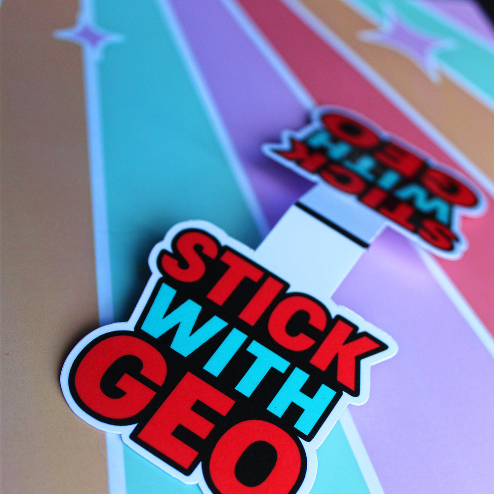 Colorful geometric design with 'Stick with Geo' Magnetic bookmark 