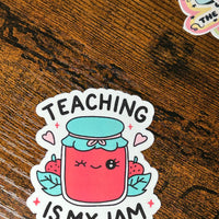 Load image into Gallery viewer, cute cartoon jam jar sticker for teachers on wooden table 
