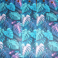 Load image into Gallery viewer, Tropical leaf pattern with blue, pink, and green leaves on a dark background
