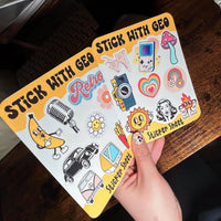 Load image into Gallery viewer, Retro Waterproof Sticker Sheets: 70s Groovy Vinyl Stickers (Set of 2) Laptop, Water Bottle, Scrapbook
