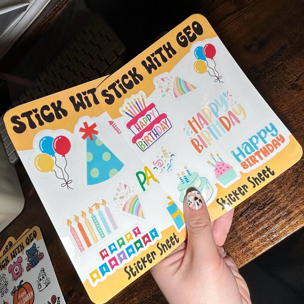 Two Birthday Sticker Sheet | Party Stickers | Balloons, Cakes & Candles | Colourful Celebration Stickers