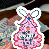 Load image into Gallery viewer, Naughty Book Lover Sticker | Funny Christmas Tree Vinyl Sticker | Holiday Gift for Romance Readers | 2.3” x 3.7”
