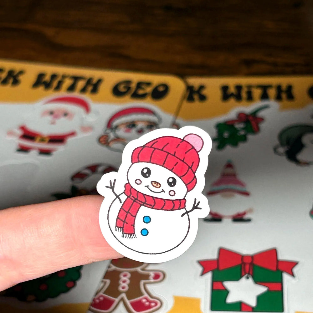 Kawaii Christmas Waterproof Sticker Sheets: Glossy Holiday Characters, Laptops, Water Bottle, Kid Crafts (Set of 2)