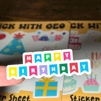 Load image into Gallery viewer, Two Birthday Sticker Sheet | Party Stickers | Balloons, Cakes &amp; Candles | Colourful Celebration Stickers
