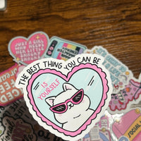 Load image into Gallery viewer, The Best Thing You Can Be Is Yourself Cat Sticker | Cute Positive Quote | Self Love Aesthetic | Gloss Vinyl | Stick With Geo
