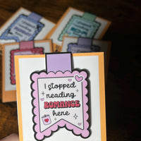 Load image into Gallery viewer, I Stopped Reading Romance Here Magnetic Bookmark | Cute Bookish Gift | Glossy Finish | Romantic Reader Accessory | Stick With Geo
