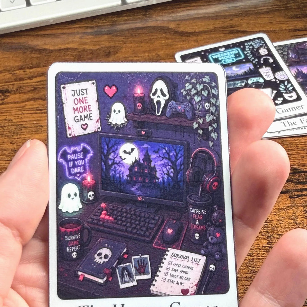 A hand holding a rectangular Sticker titled 