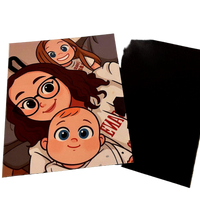 Load image into Gallery viewer, Cartoon-style portrait of a woman and child with a black Back of a Fridge magnet on a white background
