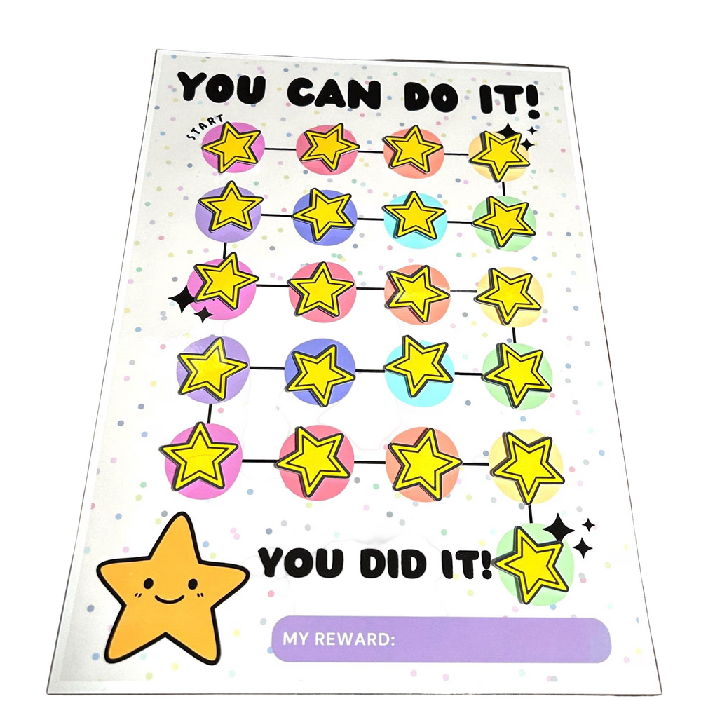 Motivational chart with stars and text on a white background